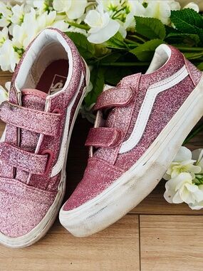 Vans Kids Pink Glitter Velcro Sneakers
